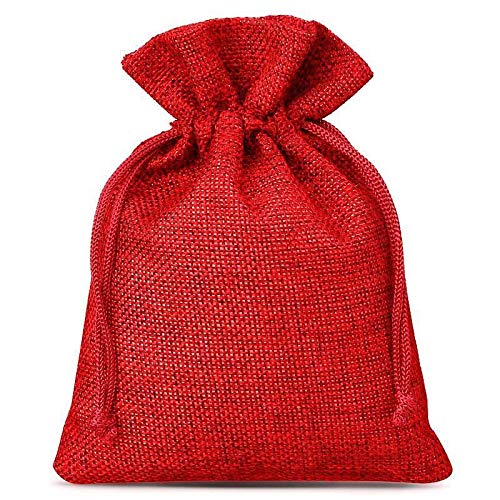 SAKETOS Jutesäckchen 10 Stück Jute Säckchen Jutesack Klein Stoffsäckchen mit Zugband Jute Beutel Kleine Säckchen Kleine Stoffbeutel Jutesäckchen Geschenkbeutel Säckchen I 9 x 12 cm – Rot von SAKETOS