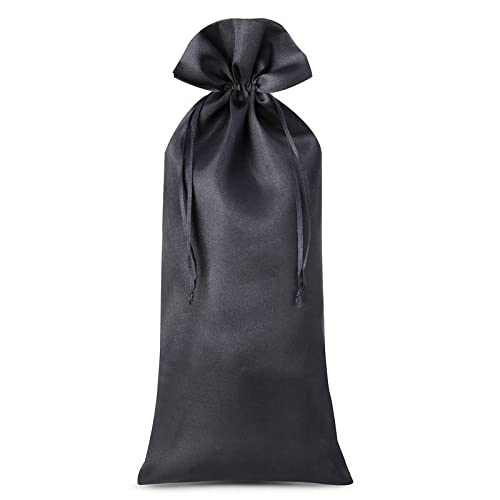 SAKETOS Satin Beutel Säckchen Stoffsäckchen mit Zugband Satinbeutel Säckchen mit Zugband Geschenkbeutel Säckchen Schmuck Beutel Geschenk Säckchen Schmuckbeutel I 1 Stück 16 x 37 cm – Schwarz von SAKETOS