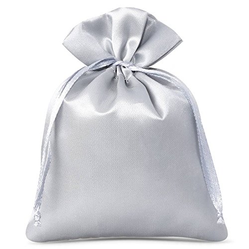 SAKETOS Satin Beutel Säckchen Stoffsäckchen mit Zugband Satinbeutel Säckchen mit Zugband Geschenkbeutel Säckchen Schmuck Beutel Geschenk Säckchen Schmuckbeutel I 10 Stück 10 x 13 cm – Silber von SAKETOS