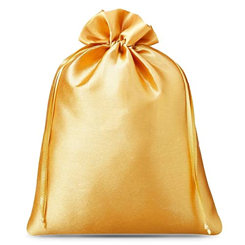 SAKETOS Satin Beutel Säckchen Stoffsäckchen mit Zugband Satinbeutel Säckchen mit Zugband Geschenkbeutel Säckchen Schmuck Beutel Geschenk Säckchen Schmuckbeutel I 3 Stück 26 x 35 cm – Gold von SAKETOS