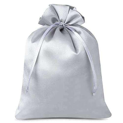 SAKETOS Satin Beutel Säckchen Stoffsäckchen mit Zugband Satinbeutel Säckchen mit Zugband Geschenkbeutel Säckchen Schmuck Beutel Geschenk Säckchen Schmuckbeutel I 5 Stück 15 x 20 cm – Silber von SAKETOS