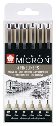 PIGMA MICRON Fineliner SET (6 Stifte, schwarz) von SAKURA