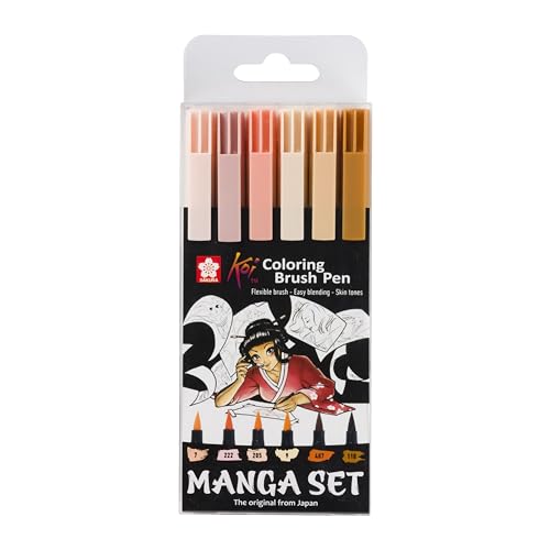 Sakura Koi Coloring Brush Pen Manga-Stifte-Set mit 6 verschiedenen Farben | Pinselstifte für Cartoons und Zeichnungen von SAKURA