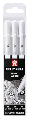 Sakura Gelly Roll Basic White Gelstifte-Set (3 Stück), verschiedene Größen | undurchsichtige Gelstifte für Hervorhebungen, Zeichnungen und Bastelarbeiten von SAKURA