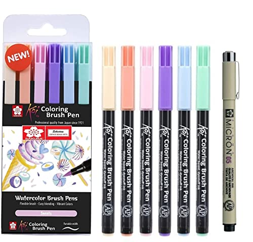 Sakura Koi Coloring Pinselstifte, 6 Farbtöne und 1 Filzstift 05 von SAKURA