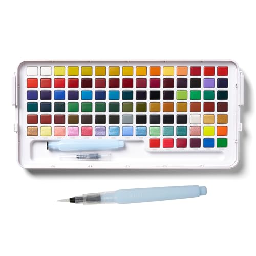 Sakura Koi Water Colors Studio Set, Malkasten mit 96 Näpfen inkl. Metallic-, Perlmutt- und Fluoreszenz-Farben, mit Mischpalette und Wassertank-Pinsel von SAKURA