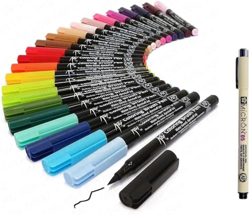 Sakura Manga Set Koi Coloring Brush Stifte, allgemeine Auswahl, 24 Stück und Pigma Micron Schwarz 05 von SAKURA