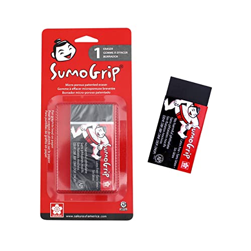 Sakura SumoGrip Block-Radiergummi – mikroporöser Radiergummi für Schule, Zeichnen und Schreiben – schwarze Farbe – große Größe B300 von SAKURA