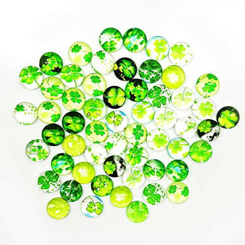 60 x Glascabochons 12mm Kleeblatt Mix Rund Glas Cabochons Glücksbringer, für Armband Anhänger Halskette Manschettenknöpfe Ringe Schmuckherstellung Handwerk Schmuck von SALADOCY