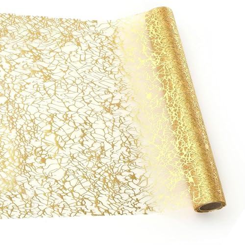 Tischläufer Gold, 28CM×5M Glänzend Gold Tischdecken, Hochzeit Dekostoff Gold Tischband Metallic Tischläufer, für Golden Hochzeit Tischdeko Auch Ostern Festival Neujahr Geschenkband (Vernetzungen) von SALADOCY