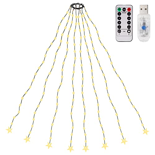 SALCAR 1,5m Christbaumbeleuchtung mit Ring, Weihnachtsbaum Lichterkette mit 8 Girlanden, 120 LED Lichterkette für Baum, Tannenbaum, Grüngürtel, Busche - Warmweiß von SALCAR