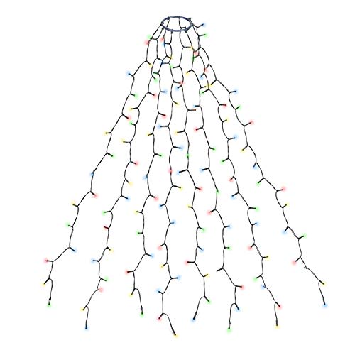 SALCAR 1,5m Weihnachtsbaum Lichterkette mit Ring und 8 Girlanden, 200er LED Christbaumbeleuchtung für 90cm bis 150cm Tannenbaum, Bunt von SALCAR