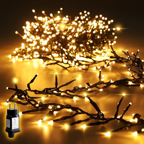 SALCAR 10m 1000er LED Cluster Lichterkette Außen, Weihnachtslichterkette mit 8 Modi und Memory, Wasserdicht Christbaumbeleuchtung für Innen Außen Garten Weihnachtsbaum Hochzeit, Warmweiß von SALCAR