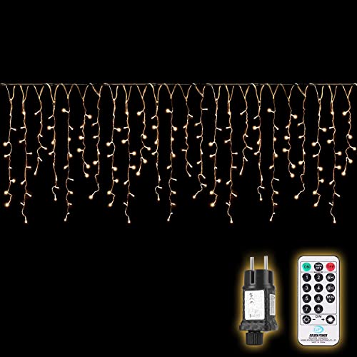 SALCAR 10m LED Lichtervorhang Außen, Eisregen Lichterkette Outdoor mit Fernbedienung und Timer, Weihnachtsbeleuchtung Innen Fenster 8 Modi, Warmweiß von SALCAR