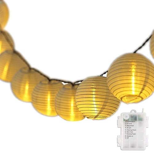 SALCAR 10m Lampion LED Lichterketten Batteriebetriebene, 40er LED Laternen Lichterkette Auße Beleuchtung für Garten, Terrasse, Hof, Haus - Warm von SALCAR