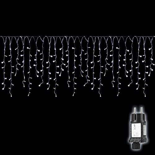 SALCAR 10m Lichterkette Weihnachten Innen Außen, 400er LED Eisregen Lichtervorhang Fenster, Weihnachtsbeleuchtung Stecker 31V mit 8 Modi und Memory-Funktion, Kaltweiß von SALCAR