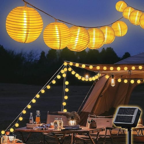 SALCAR 10m Camping Solar LED Lichterkette Lampion Außen, 40 LED Licht Laterne, Lampions Hängend Wetterfest IP44, Solarleuchten Garten Weihnachtsdeko, Warmweiß von SALCAR