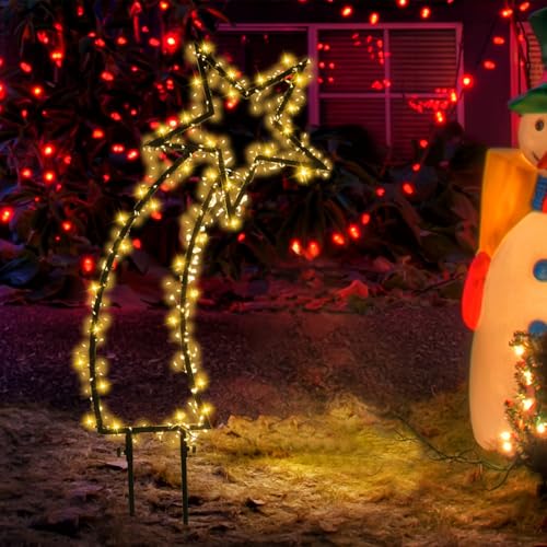 SALCAR 1M LED Gartenstecker Sternschnuppe, LED Weihnachtslicht mit 400 LED Cluster Lichterkette, Wasserdicht Weihnachtsbeleuchtung mit Erdspießen, Garten Weihnachtsdeko Stern Außen, Warmweiß von SALCAR