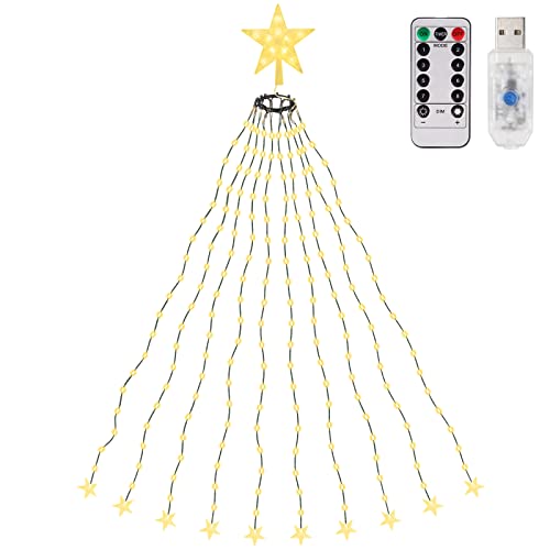 SALCAR 2m Christbaumbeleuchtung, Weihnachtsbaum Lichterkette mit 10 Girlanden und 1 Weihnachtsbaumspitzestern, 210 LED Lichterkette für Baum, Tannenbaum, Grüngürtel, Busche - Warmweiß von SALCAR