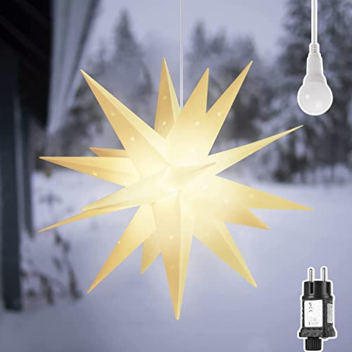 SALCAR 3D LED Leuchtstern Garten, 60cm XXL Weihnachtsstern Fenster Deko zum Aufhängen, Weiß LED Adventsstern inkl. warm LED Beleuchtung, LED Stern Beleuchtet von SALCAR