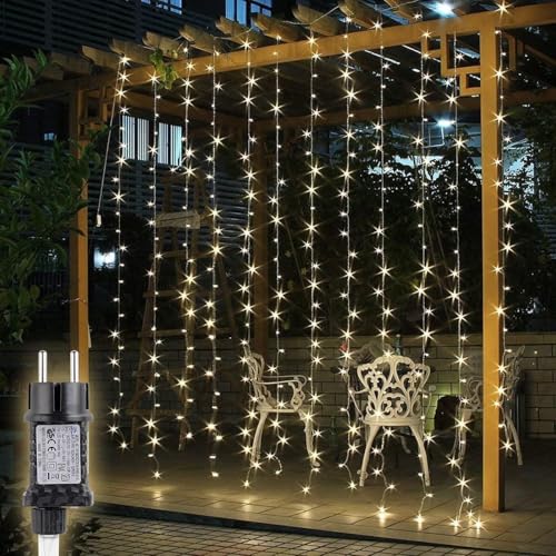 SALCAR LED Lichtervorhang Außen 2x2m, Lichterkette Vorhang Weihnachten Innen mit 8 Modi und Memory, Weihnachtsbeleuchtung Outdoor Garten, Warmweiß von SALCAR