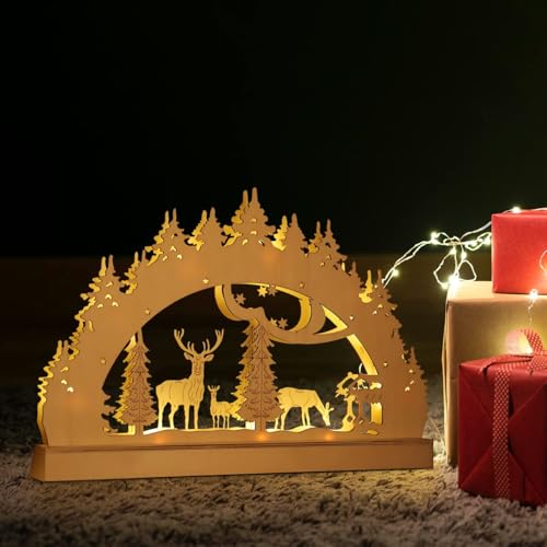 SALCAR LED Schwibbogen Weihnachten, Lichterbogen Weihnachten mit 10 LEDs, als Weihnachtsdeko Innen Fenster Tisch Beleuchtet, Adventsleuchter Holz, Warmweiß von SALCAR