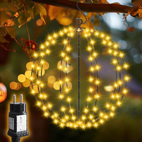 SALCAR LED Weihnachtsbeleuchtung Außen, 30cm 120 LED Hängende Kugel Lichter, Wasserdichte 8 Modi Weihnachtsdeko Lichterkette mit Timer, Speicherfunktion, für Garten Party Innen Wohnzimmer, Warmweiß von SALCAR