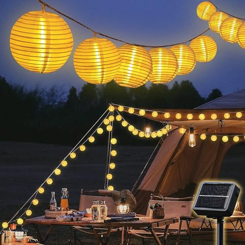 SALCAR Solar Lichterkette Lampion Außen, 5m 20 LED Camping Solar Lampions Außen Wetterfest, 8 Modi Solar Lichterkette Laternen für Garten, Balkon,Hof, Fest Deko, Warmweiß von SALCAR