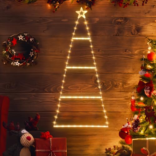 SALCAR Weihnachtsbeleuchtung Außen Batterie, 1M LED Weihnachtsbaum Leiter Lichterkette mit Timer, Speicherfunktion, 8 Modi, Wasserdicht LED-Weihnachtsleiter-Lichter für Innen Außen Fenster, Garten von SALCAR