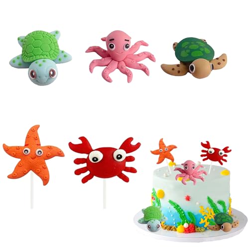 Cake Topper Meerestiere, Ozeanthema Cake Dekoration, 3D Meerestiere Cupcake Topper, Ocean Animals Kuchen Dekoration, für Kinder Party Geburtstag Party Dekoration von SALGIA