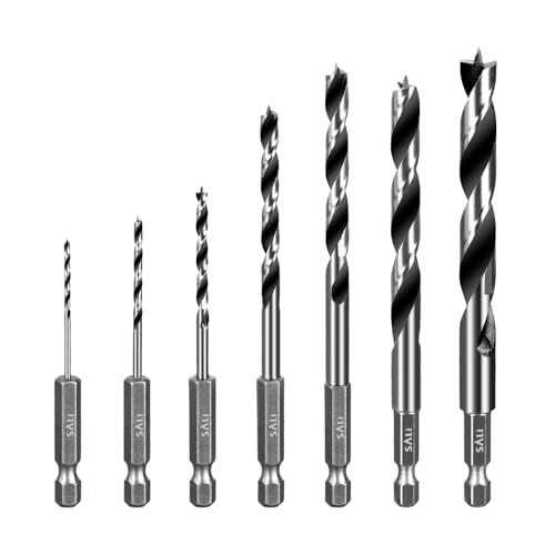 SALI 7 tlg. Stubby Holzbohrer Set mit Sechskantschaft Holzspiralbohrer Set Ø 1,5-9,5 mm Kurzer Bohrer Schnellwechsel-Bit-Set für Bohrungen in Weichholz, Hartholz Professional Zubehör Bohrschrauber von SALI