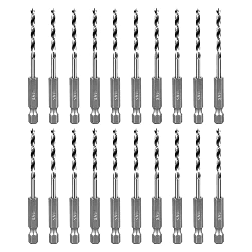 SALI 20-teilig Holzspiralbohrer Bohrer mit 1/4 Sechskant-Schaft Holzbohrer-Set Ø 3 mm für Bohrungen in Weichholz, Hartholz Professional Zubehör Bohrschrauber Standbohrmaschine von SALI