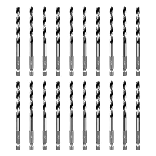 SALI 20-teilig Holzspiralbohrer Bohrer mit 1/4 Sechskant-Schaft Holzbohrer-Set Ø 6 mm für Bohrungen in Weichholz, Hartholz Professional Zubehör Bohrschrauber Standbohrmaschine von SALI