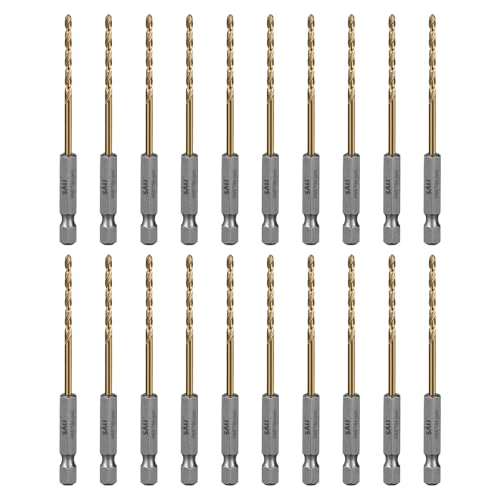 SALI 20 teiliges HSS Bohrer Set Sechskantschaft Schnellbohrkronen Ø 3 mm Titan-beschichteter Bohrersatz Schnellwechsel 1/4"-Sechskantaufnahme Spiralbohrer Metallbohrer für Holz Kunststoff Aluminium von SALI