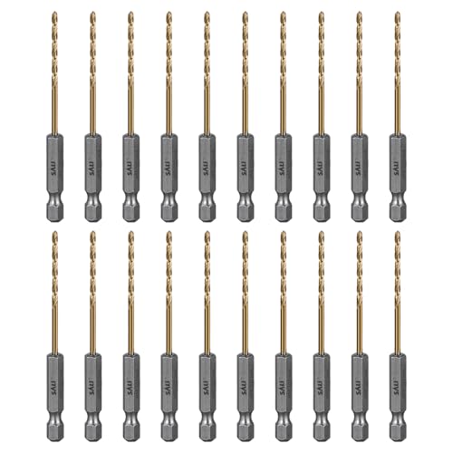 SALI 20 teiliges HSS Bohrerset Sechskantschaft Schnellbohrkronen Ø 2,5 mm Titan-beschichteter Bohrersatz Schnellwechsel 1/4"-Sechskantaufnahme Spiralbohrer Metallbohrer für Holz Kunststoff Aluminium von SALI