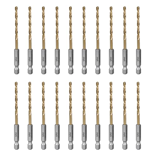 SALI 20 teiliges HSS Bohrerset Sechskantschaft Schnellbohrkronen Ø 3,5 mm Titan-beschichteter Bohrersatz Schnellwechsel 1/4"-Sechskantaufnahme Spiralbohrer Metallbohrer für Holz Kunststoff Aluminium von SALI