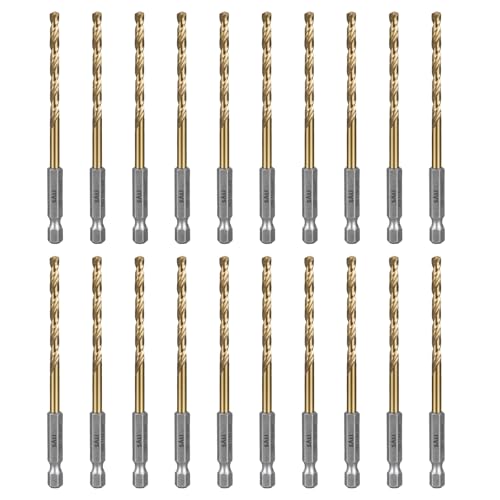 SALI 20 teiliges HSS Bohrerset Sechskantschaft Schnellbohrkronen Ø 4,5 mm Titan-beschichteter Bohrersatz Schnellwechsel 1/4"-Sechskantaufnahme Spiralbohrer Metallbohrer für Holz Kunststoff Aluminium von SALI