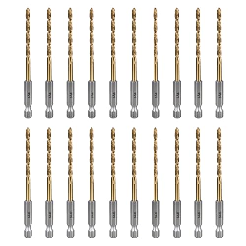 SALI 20 teiliges HSS Bohrerset Sechskantschaft Schnellbohrkronen Ø 4 mm Titan-beschichteter Bohrersatz Schnellwechsel 1/4"-Sechskantaufnahme Spiralbohrer Metallbohrer für Holz Kunststoff Aluminium von SALI