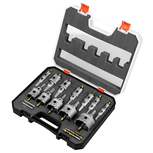 SALI Lochsäge Hartmetall-Bohrer 12 Stück TCT-Metall Lochsäge Bohrer Set Ø 14-54 mm Lochsägen-Set mit Titanbeschichteter Zentrierbohrer Ideal für Löchern in Edelstahl,Eisen,Legierung,Holz,Kunststoff von SALI