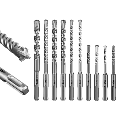 SALI SDS Plus Bohrer Set Ø 5-12mm 10tlg. Hammerbohrer Set Betonbohrer mit 4 Hartmetall Spitze & Präzises Schnelles Bohren in Beton Zubehör Bohrhammer Steinbohrer für Stahlbeton 10PCS SDS Plus Hammer von SALI