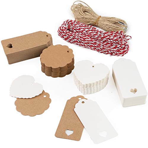 SALLYFASHION Kraftpapier Anhänger, 200 Stk. Geschenkanhänger Etiketten Kraftpapier Tags Karten mit Jute Schnur für Hochzeit Geschenk Weihnachten von SALLYFASHION