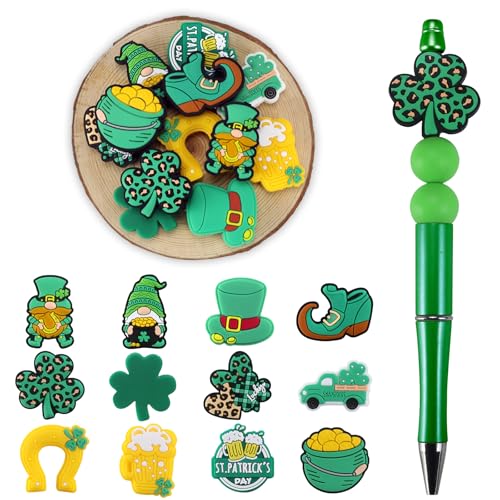 SALUOKE St. Patrick's Day Silikonperlen für Schlüsselanhänger, Silikonperlen für Stifte, Sonnenblumen-Perlen für Armband, Halskette, Basteln (St. Patrick's Day), 12 Stück von SALUOKE