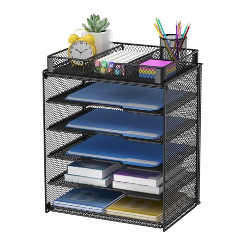 Samstar Dokumentenablage aus Metall, Briefablage Organizer Papierablage Schreibtischablage für A4 Dokument mit 1 Extra Organisator, Schwarz von SAM