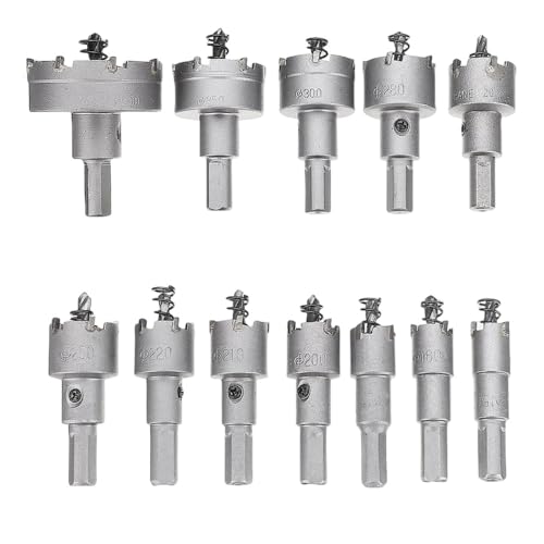 12 Stück15-50mm Legierung Lochsäge Set Hartmetall Spitze Metallschneider Kernbohrer Kits für Edelstahl Metall Bohren Krone,15,50mm 12PCS von SAMEZA