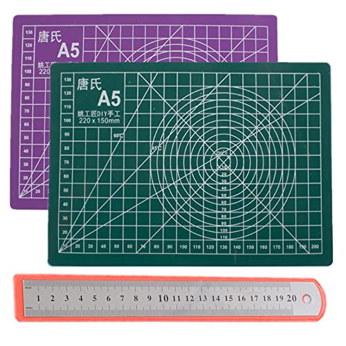 2 Blatt A5, selbstheilend, matt, mit Lineal, aus Edelstahl, PVC-Schneidematte für Bastelarbeiten, Stoff, Quilten, Nähen, Scrapbooking von SAMHENG