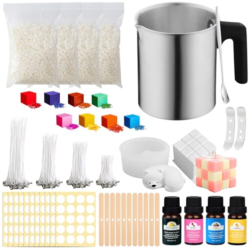 SAMISO Kerzen Selber Machen Set,Kerzenherstellung Kit,Kerzenherstellung Topf,8 Kerzenfarbe,1.2L Schmelztopf und Kerzendochte für Kerzen 4 Längen Kerzenherstellungssets & Zubehör von SAMISO