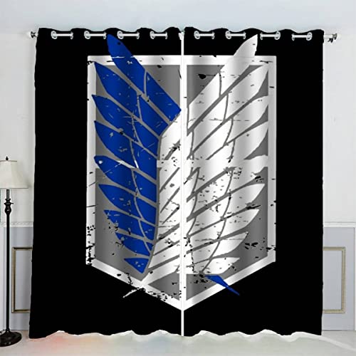 SAMUTO Blickdichte Gardinen Kinderzimmer Vorhänge Anime Anime-Flügel Schwarz Und Weiß Verdunkelungsvorhang Lichtundurchlässige Vorhang mit Ösen 3D Polyester Vorhänge 150 x 166 BxH von SAMUTO