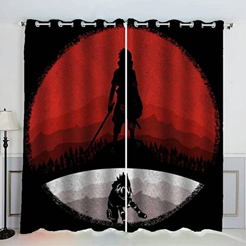 SAMUTO Blickdichte Gardinen Kinderzimmer Vorhänge Anime Roter Und Weißer Mond Verdunkelungsvorhang Lichtundurchlässige Vorhang mit Ösen 3D Polyester Vorhänge 150 x 166 BxH von SAMUTO