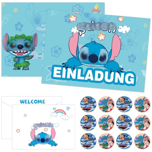 Einladungskarten Kindergeburtstag, Cartoon Partyeinladungen, Cartoon Einladungskarten, Kinder Geburtstag Party Einladungskarten, 12 Pcs Einladungsschreiben + Umschlag + Punktaufkleber (Blau A) von SANCHYA