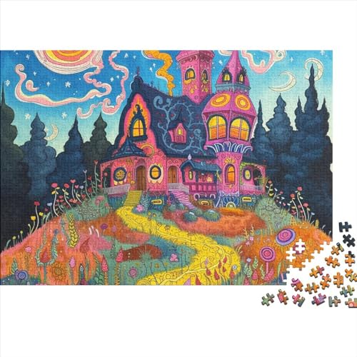 SANDUOHUA Psychedelisches Haus 300-teiliges Puzzle Erwachsener,Gouache Painting Warmes Zuhause Puzzle Farbenfrohes Legespiel,Puzzle-Geschenk 300pcs (40x28cm) von SANDUOHUA